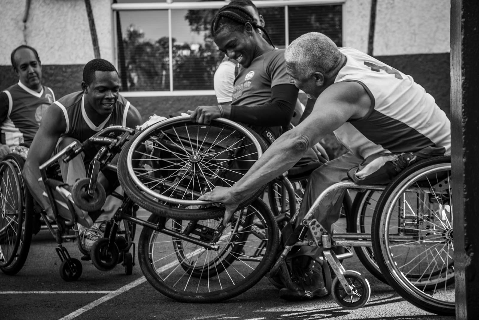 An adaptive athlete in action on the court, focused and competitive.